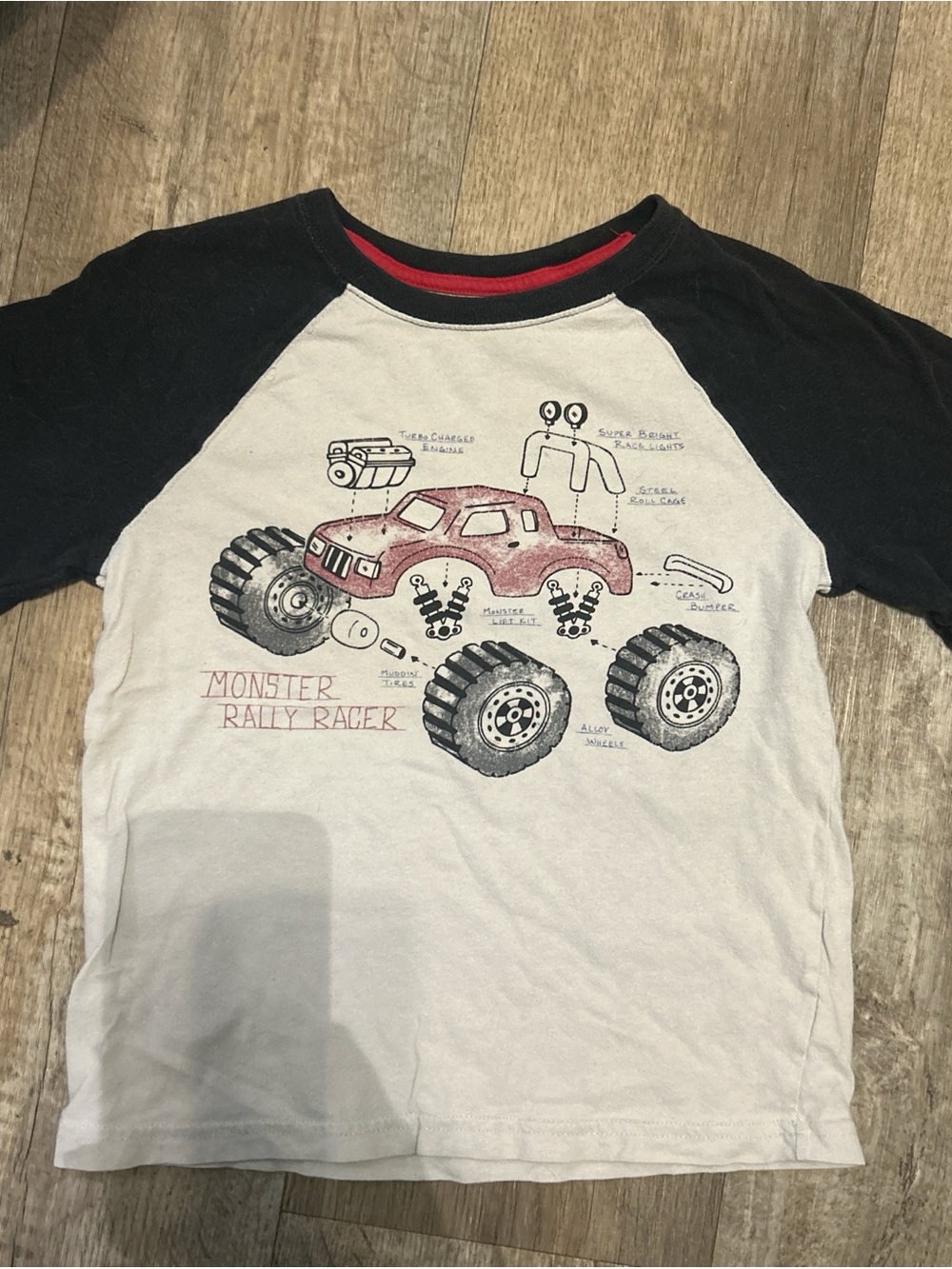 jumping beans White & Black Raglan Tee with Red Monster Truck Graphic
